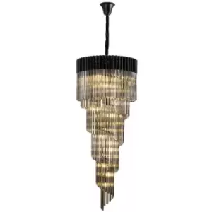 Image of Luminosa Lighting - Luminosa Poland Ceiling Pendant Round 5 Tier 23 Light E14, Matt Black, Smoke Sculpted Glass