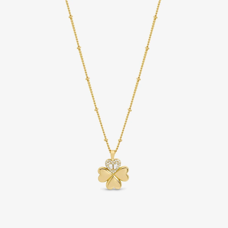 Image of Inicio Gold Crystal Clover Pendant - Gift Pouch Pendant Necklaces One Size Gold 40826310000