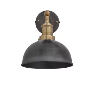 Image of Industville Brooklyn Dome Pewter Wall Light With Plug / 8" Brass Holder With Plug