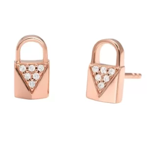 image of Michael Kors Mercer Link 14ct Rose Gold Plated Padlock Pave Stud...