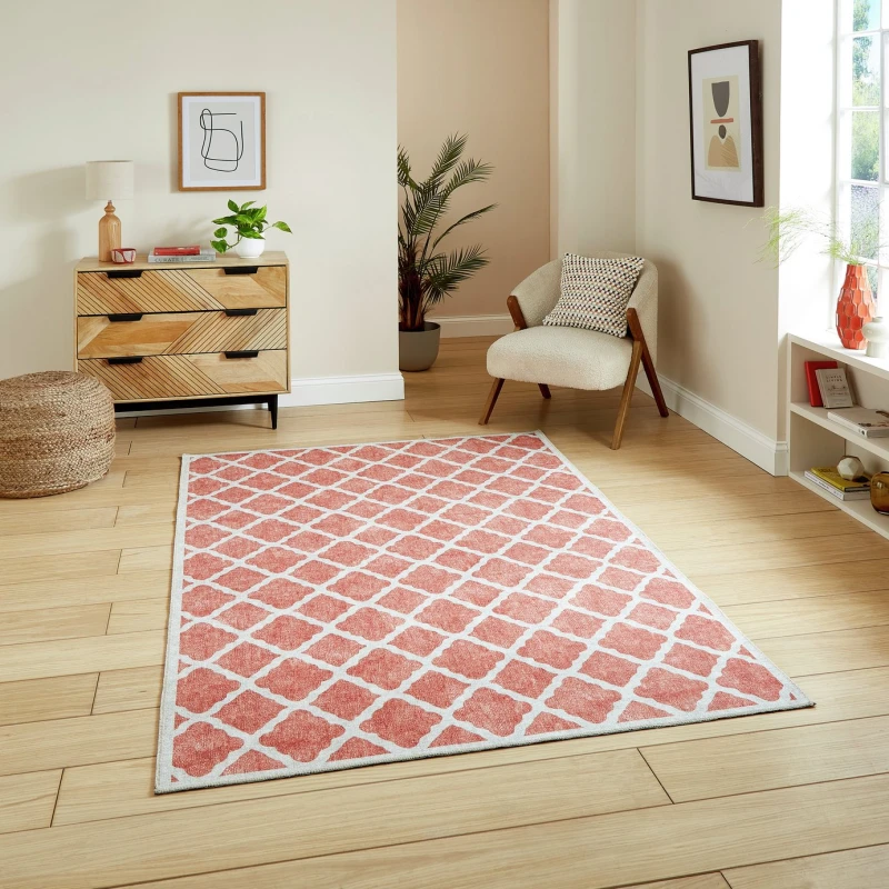 Image of Think Rugs Think Rugs Washable Coral Orange Rug - 76x150cm