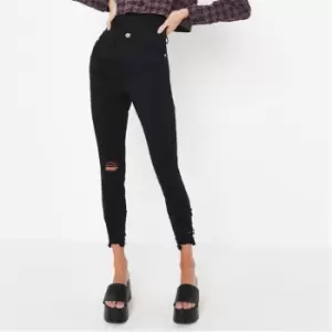 image of Missguided Petite Sinner Distressed Skinny Jeans - Black