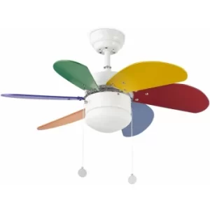 Faro Palao 1 Light Small Ceiling Fan White, Multi-Colour with Light, E14