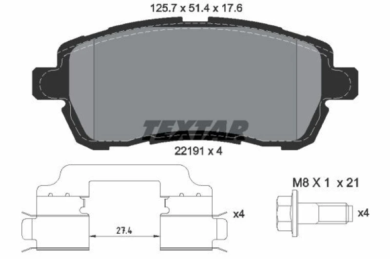 Image of Brake pad set TEXTAR 2219103