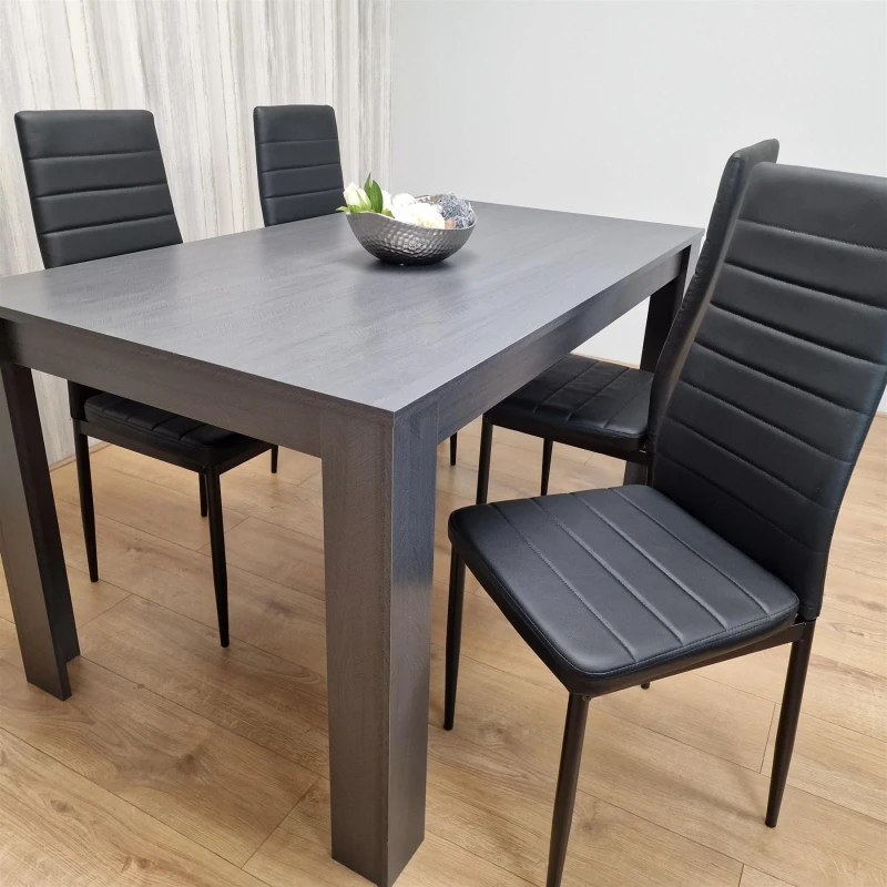 Image of KOSY KOALA Kosy Koala - Dining Table and 4 Chairs Black Dark Grey 4 Black Leather Chairs Wood Dining Set Furniture Arrow Charcoal 140 + 4 Black metal