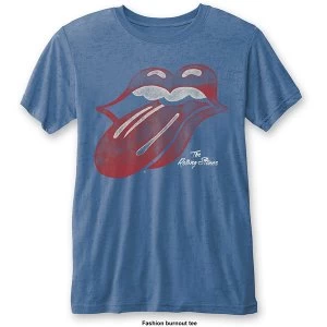 image of The Rolling Stones - Vintage Tongue Unisex Large T-Shirt - Blue