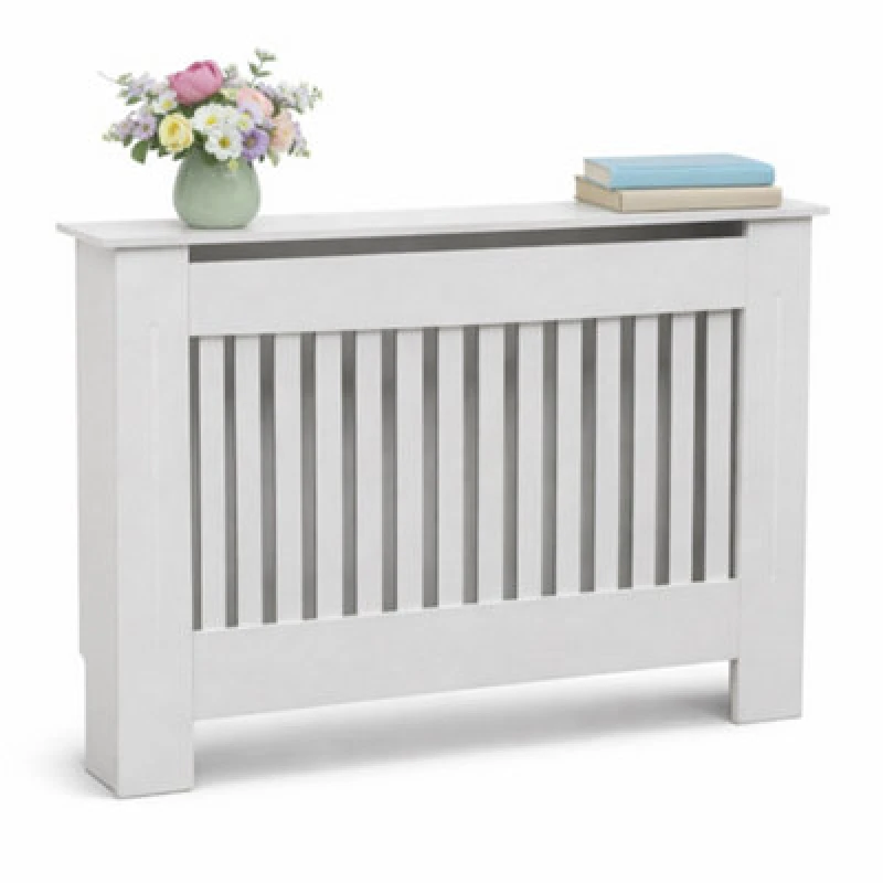 Image of Oypla Medium Wooden Slatted Grill Radiator Cover Cabinet White