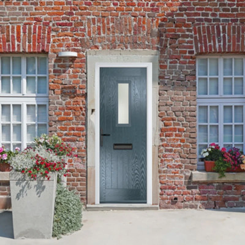 Image of Lacerta Composite Door Sunningdale 7015 Grey 890mm X 2090mm Open In Right Hand Obs Glass 10 Year Guarantee - Free Delivery & Smart Lock