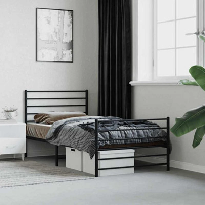Image of Vidaxl Metal Bed Frame Without Mattress With Footboard Black 80X200Cm