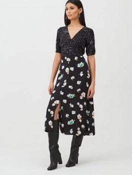 Image of Oasis Merci Floral Patched Midi Dress - Black , Multi Black, Size 12, Women