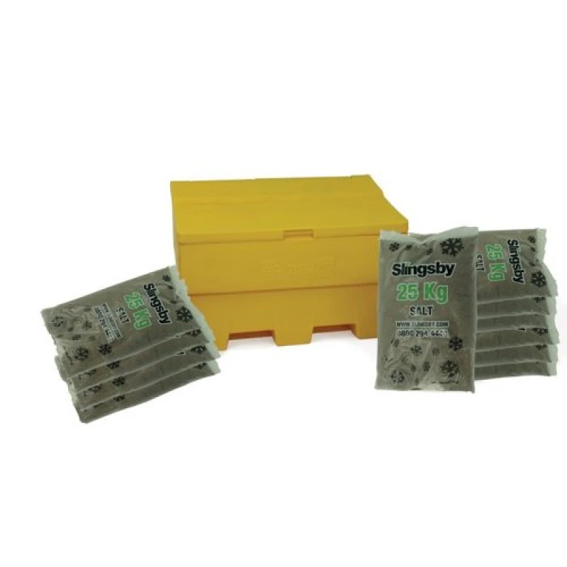 Image of Slingsby Rota-moulded Stackable Salt and Grit Bin Supplied with Brown Salt Yellow 285L 395105 395105