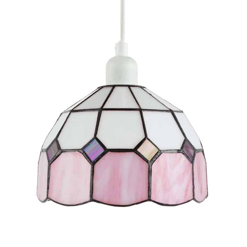 Image of Happy Homewares Traditional Soft Pink & Opal White Tiffany Glass Pendant Light Shade Pink Unisex