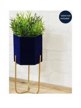 Navy Planter With Metal Stand