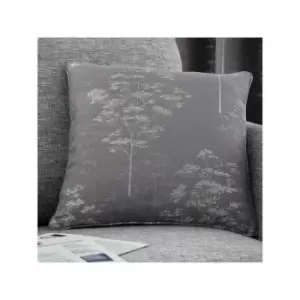 image of Curtina Elmwood Floral Print Filled Cushion, Graphite, 43 x 43 Cm