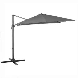 image of Outsunny 2.7 x 2.7m Cantilever Roma Parasol Garden Sun Umbrella Canopy Sun Shade Aluminium 360° Rotating and Cross Base, Light Grey