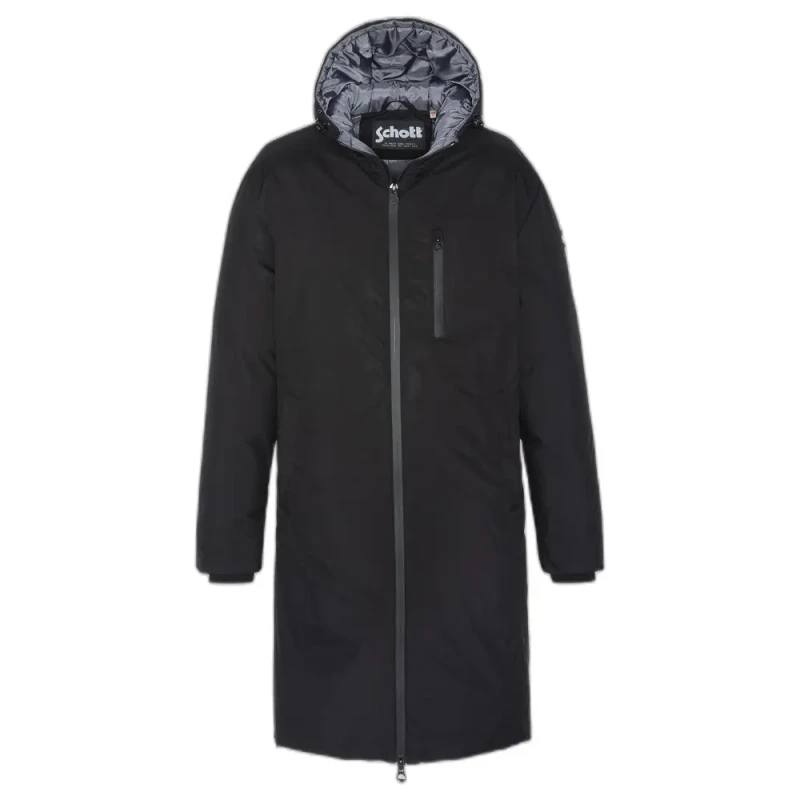 Image of Schott Long zipped jacket with welded seams Schott Noir Male L