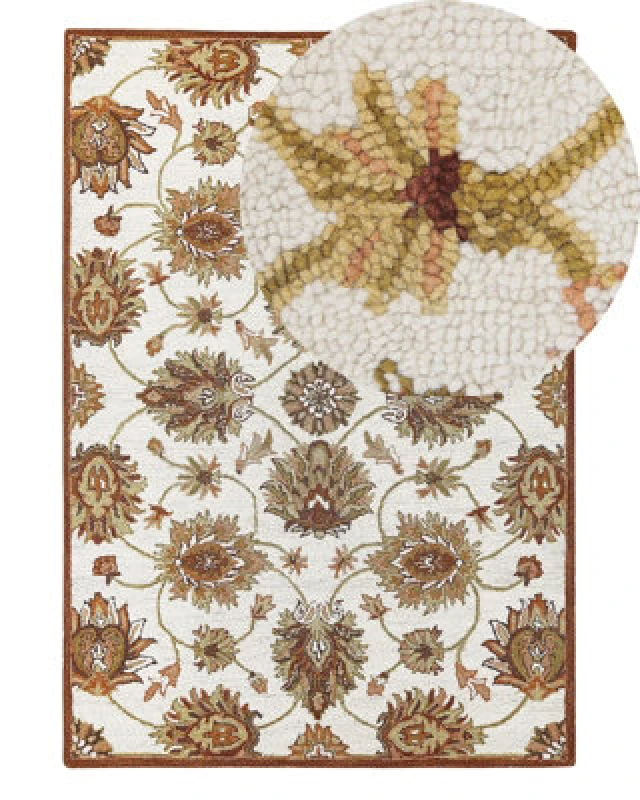 Image of Beliani Rug Ezine Beige 140 X 200 Cm Wool
