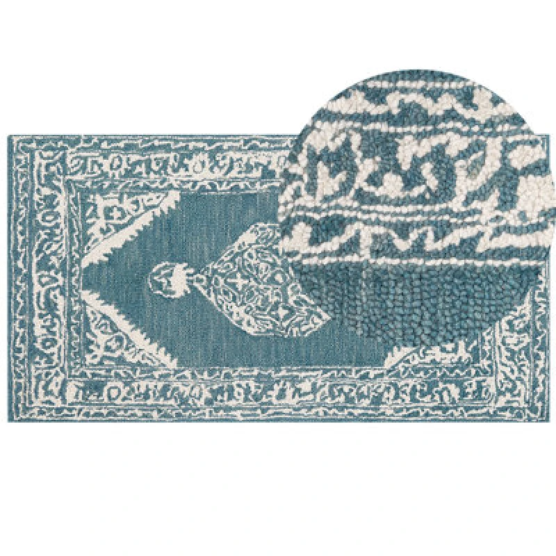 Image of Beliani Rug Gevas Blue 80 X 150 Cm Wool