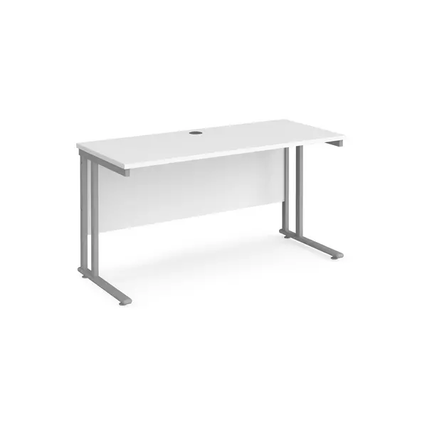 image of Maestro 25 Straight Desk Silver Frame and White Table Top - 1400mm