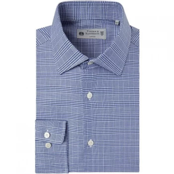 Image of Turner and Sanderson Bulldog Italian Fabric Puppy Tooth Checked Shirt - Blue