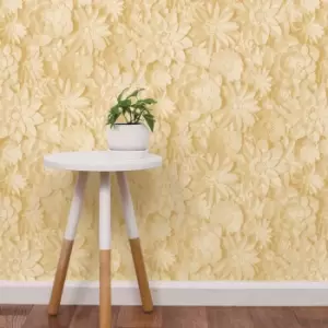 image of Dimensions Yellow Floral 3D Wallpaper Yellow