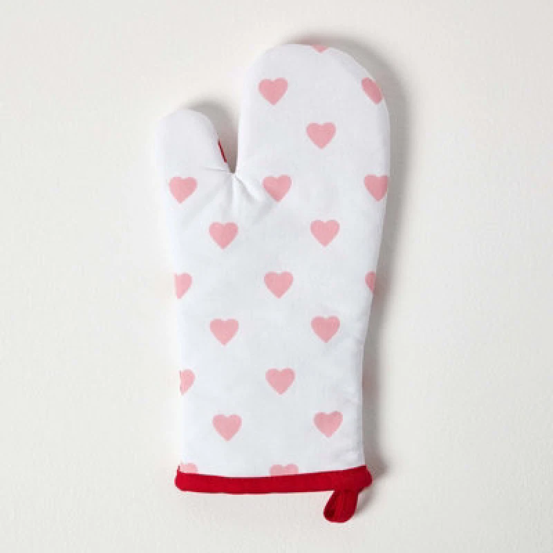 Image of Homescapes Red Hearts Cotton Oven Glove Red unisex