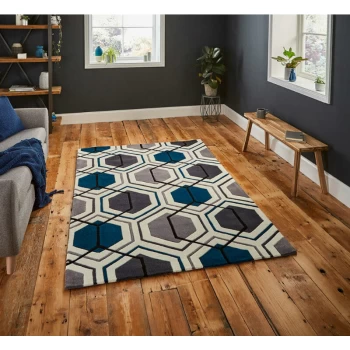 Image of HK 7526 Grey Navy 120cm x 170cm Rectangle - Blue and Grey and Navy