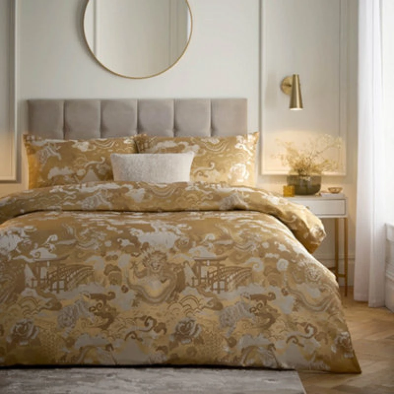 Image of Paoletti Paoletti Baransu Jacquard Duvet Cover Set in Gold Size: Super King Gold Super King Unisex 5025532364760