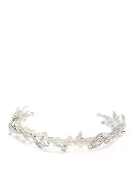 image of Jon Richard Delilah Silver Pave Feather And Pearl Tiara, Silver, Women