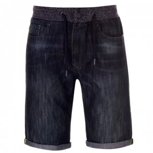 Image of No Fear Rib Waist Denim Shorts Mens - Dark Wash