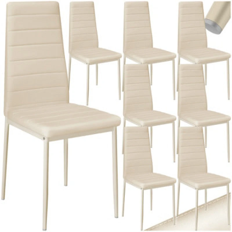 Image of Tectake Set Of 8 Dining Chairs - High Backrest, Padded, Synthetic Leather - Beige