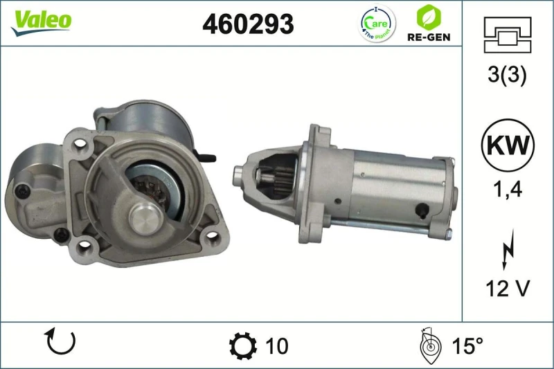 Image of VALEO 460293 Starter motor VALEO RE-GEN REMANUFACTURED 1,4kW, 12V, Number of Teeth: 10 Starter (2)