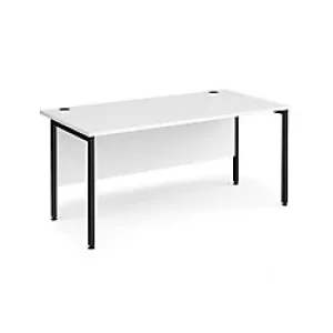 image of Rectangular Straight Desk White Wood H-Frame Legs Black Maestro 25 1600 x 800 x 725mm