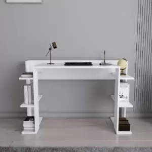 image of Cinar Computer Desk Wrting Desk with 6 Shelves Desk White - Decorotika