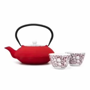 Image of Bredemeijer Teapot Yantai Design Cast Iron 1.2L With Porcelain Lid In Red