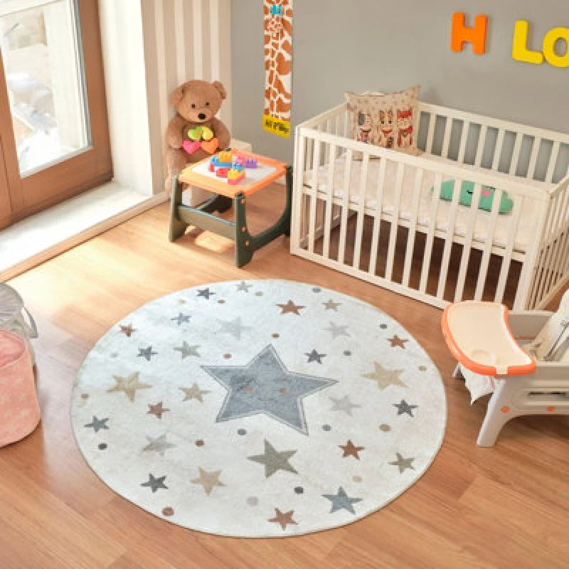Image of Livabliss Round Kids Machine Washable Multicolour/blue/bedroom Supermama Area Rug 160 X 160 Cm - Easy Care, Soft & Safe Rug For Kids Spaces