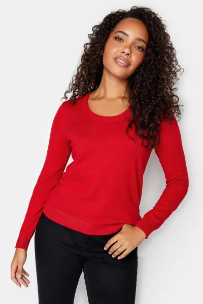 image of M&Co Red Scoop Neck Jumper, Red, Size 22-24, Women