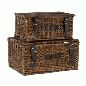 Image of Premier Housewares Set of 2 Willow Baskets with Leather Straps