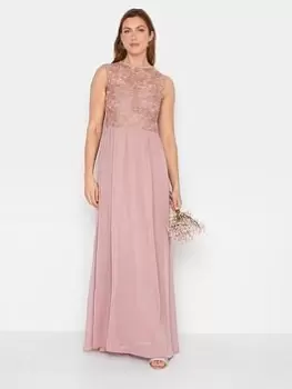 image of Long Tall Sally Blush Lace Chiffon Maxi Dress, Pink, Size 14, Women