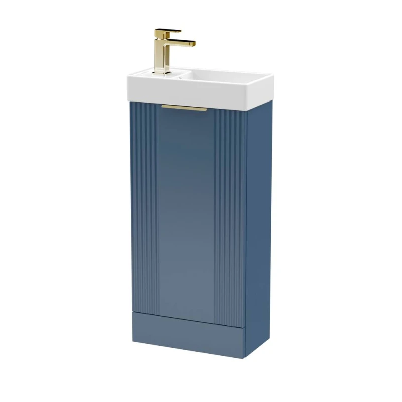 Image of Balterley Blue 400mm Floor Standing Vanity Unit with Brushed Brass Handle Blue Unisex