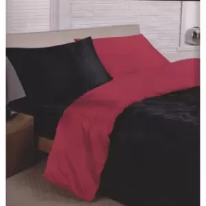 Image of Charisma Satin Reversible Bedding Set (Duvet Cover, Fitted Sheet & Pillowcases) (Single) (Black/Red)