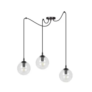 Image of Gigi Black Glass Globe Cluster Pendant Ceiling Light with Clear Glass Shades, 3x E14