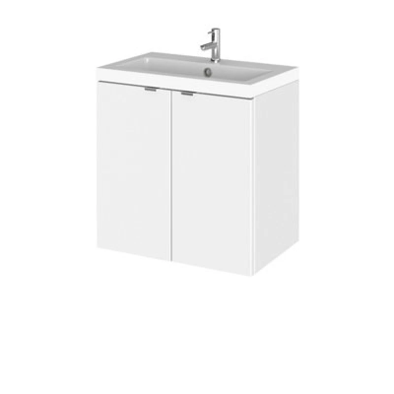 Image of Hudson Reed Fusion Wall Hung 2 Door Vanity Unit & Polymarble Basin, Stylish Vanity Unit With Basin, Gloss White, 500mm