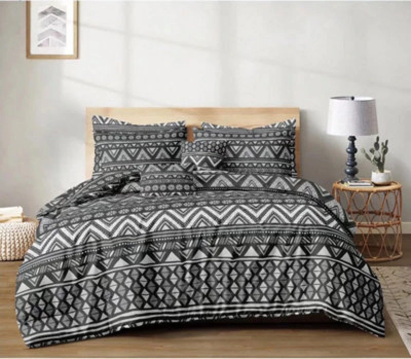 Image of Ezysleep Ezysleep Geometric Charcoal Printed Duvet Cover Set in Grey Size: Double Grey Double Unisex 0753775273338