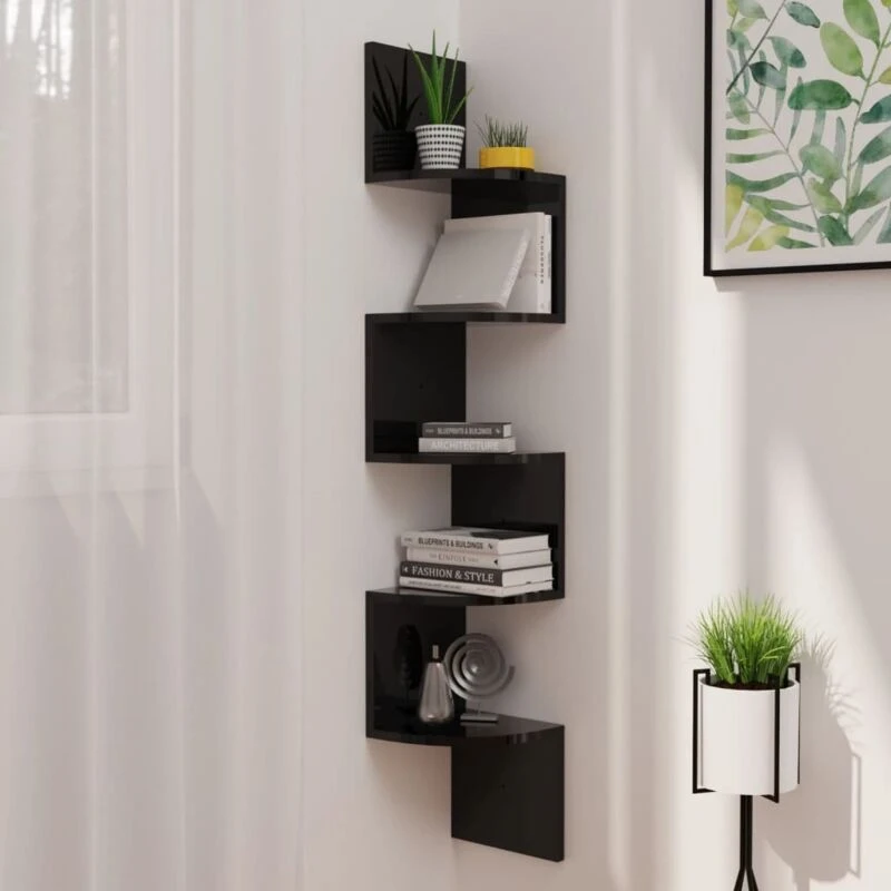 Image of VIDAXL Vidaxl - Wall Corner Shelf High Gloss Black 19x19x123cm Engineered Wood 8720286344361