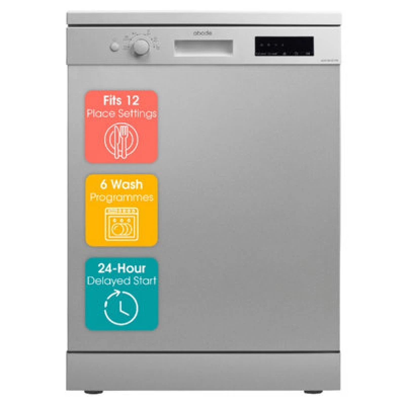 Image of Abode 12 Place Setting Dishwasher 60Cm Wide With 6 Programmes Stainless Steel A60Dw00E1Ss