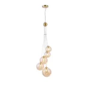 Image of Marshall Ceiling Pendant, 5 Light G9, Satin Gold, Amber Plated Glass