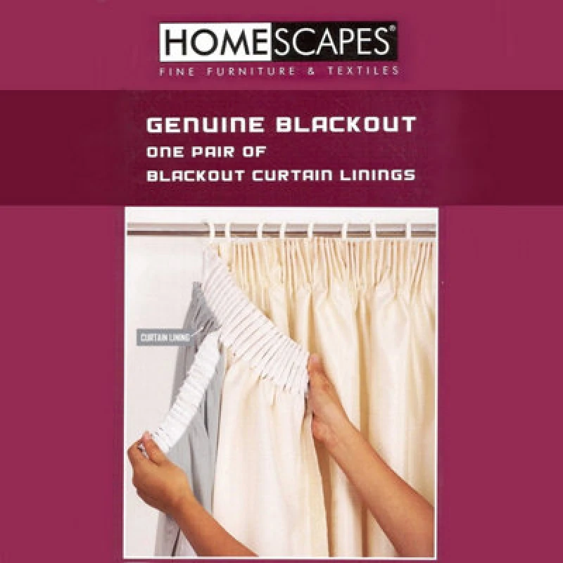 Image of Homescapes 100% Blackout Curtain Lining Pair 3-Pass Coating, 64 X 52"