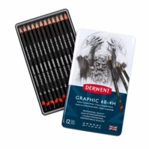 image of Derwent Graphic Pencils Medium Tin of 12, Grey