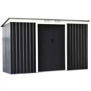Image of Outsunny 9 x 4FT Outdoor Metal Frame Garden Storage Shed w/ 2 Door, Grey - Dark Grey